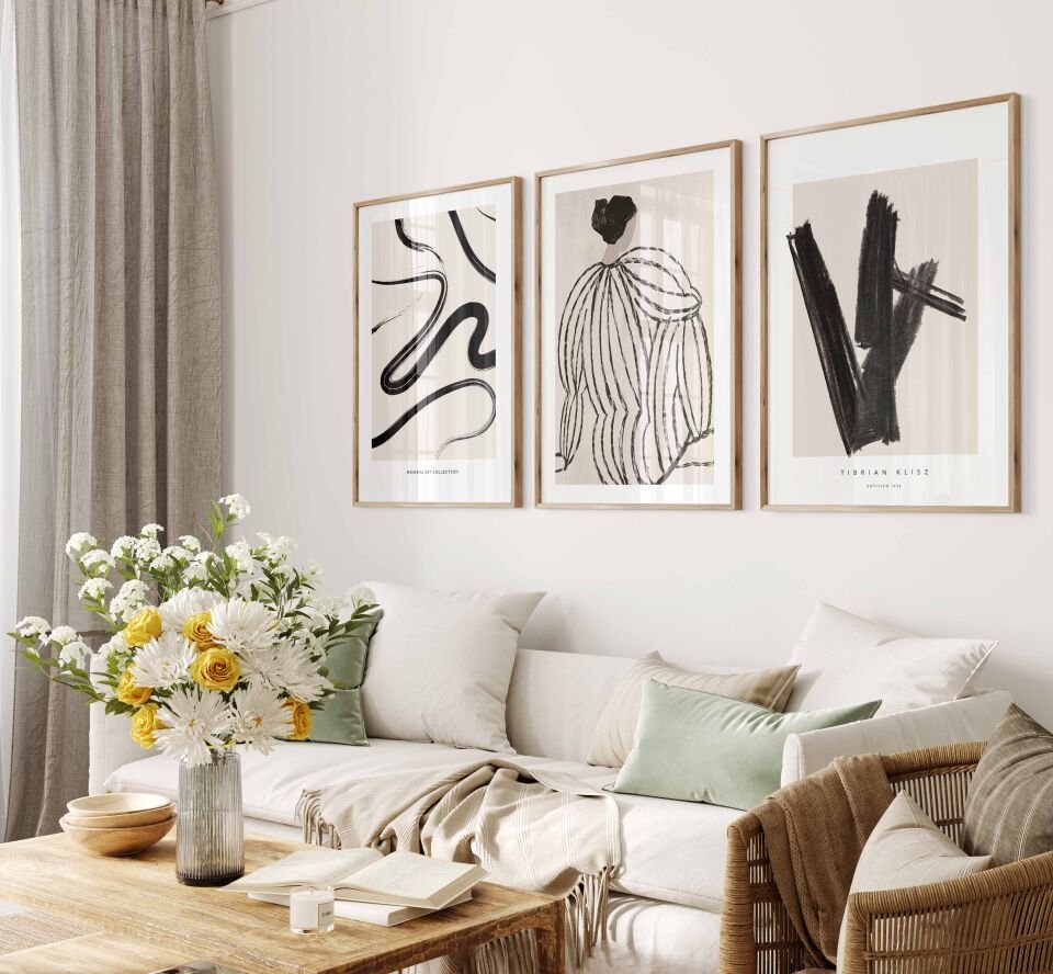 Abstract Brush Figure 3'lü Çerçevesiz Poster Seti