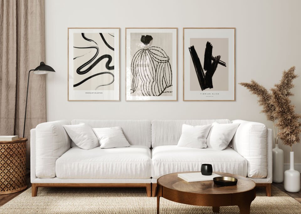 Abstract Brush Figure 3'lü Çerçevesiz Poster Seti