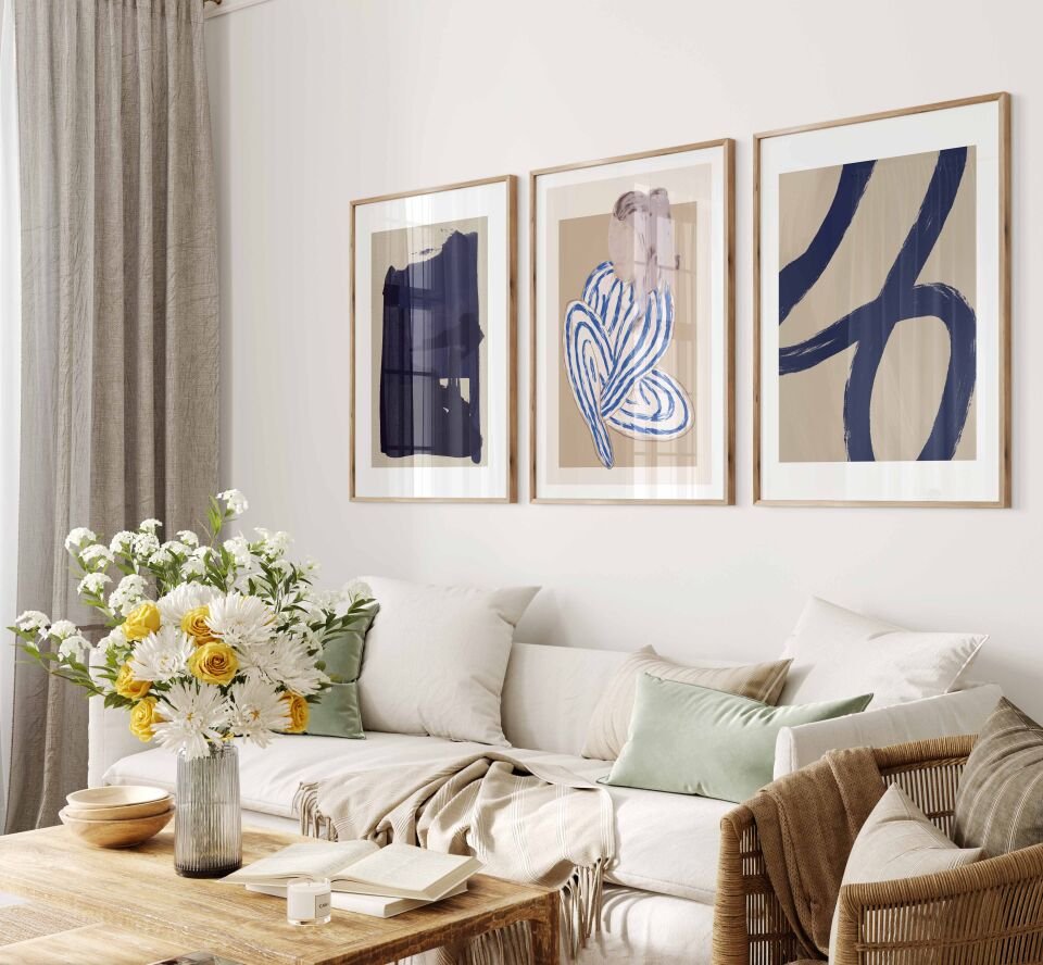 Blue abstract 3'lü Çerçevesiz Poster