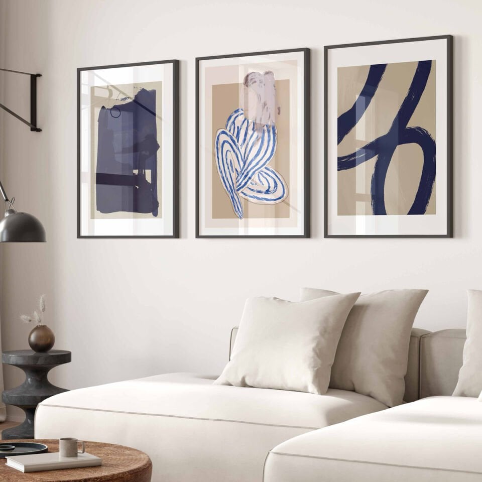 Blue abstract 3'lü Çerçevesiz Poster