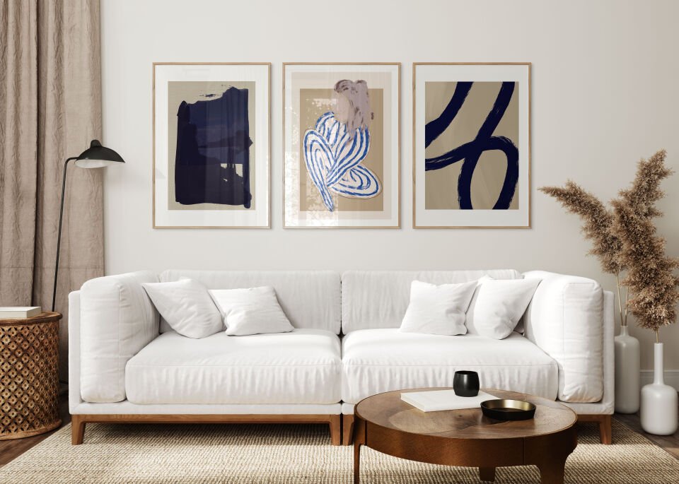 Blue abstract 3'lü Çerçevesiz Poster