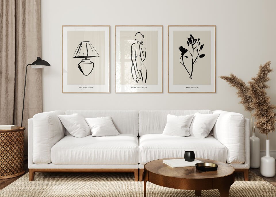 Minimal Line Art 3'lü Çerçevesiz Poster