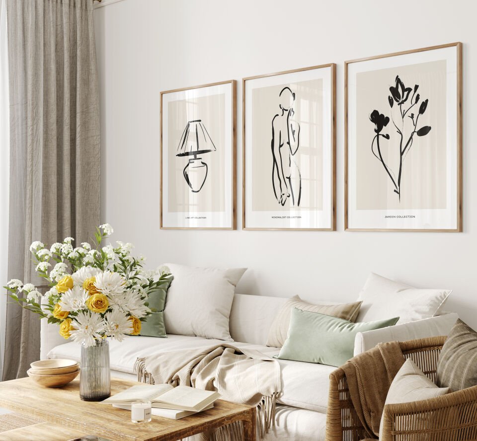 Minimal Line Art 3'lü Çerçevesiz Poster