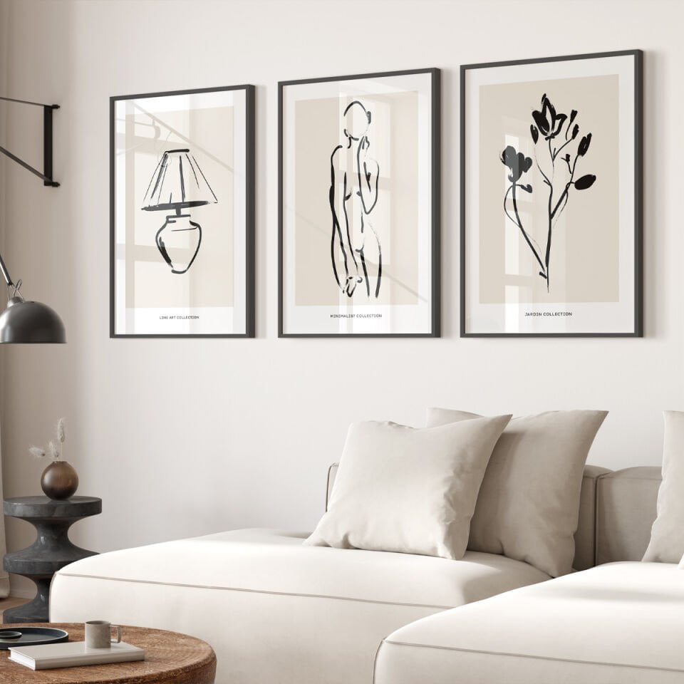Minimal Line Art 3'lü Çerçevesiz Poster