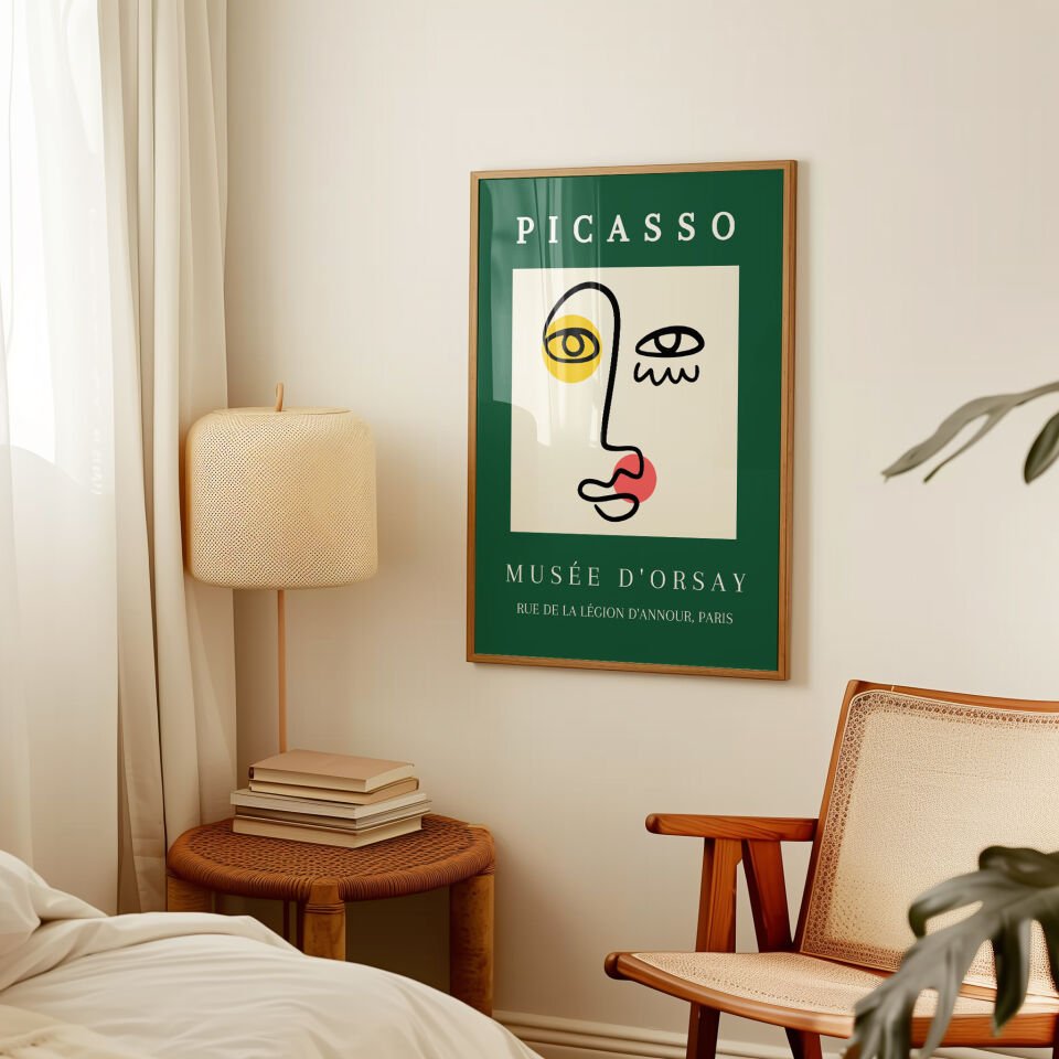 Picasso Green Line Art Çerçevesiz Poster