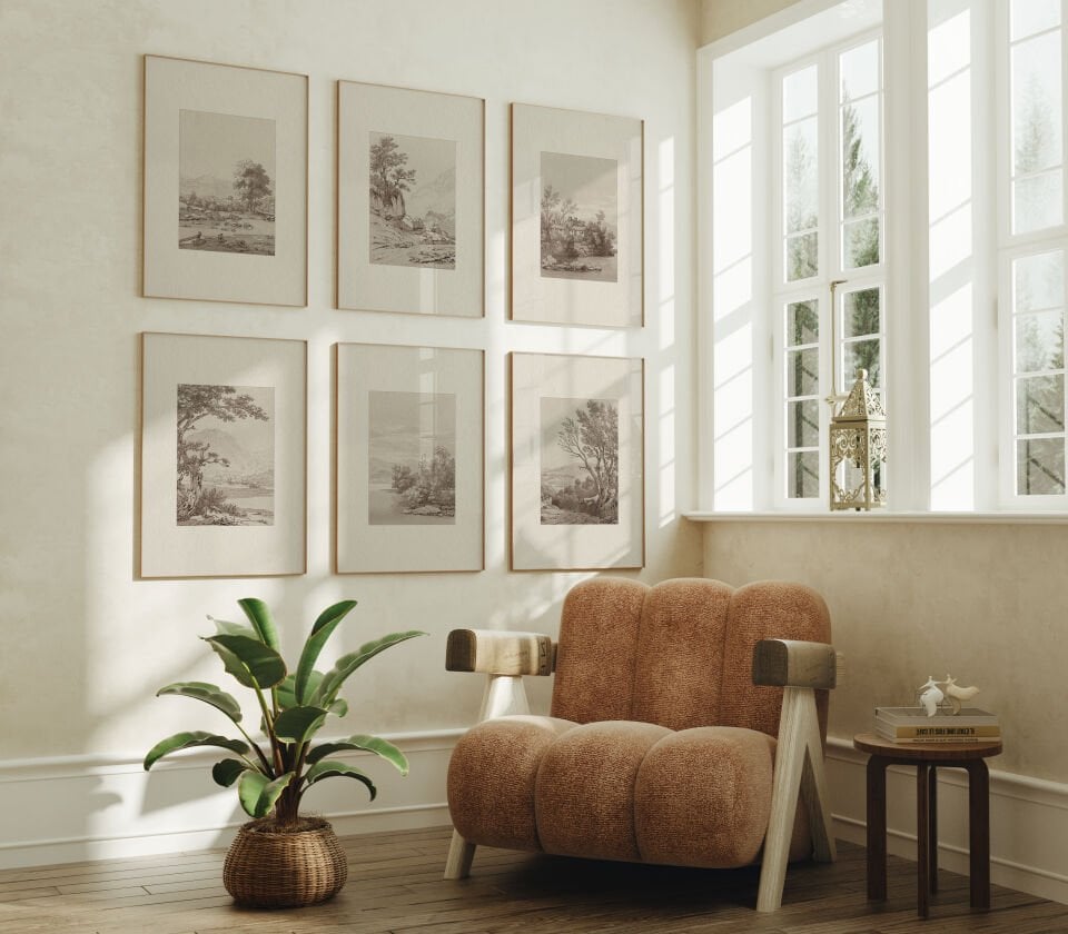 Vintage Landscape Art Çerçevesiz Poster Set