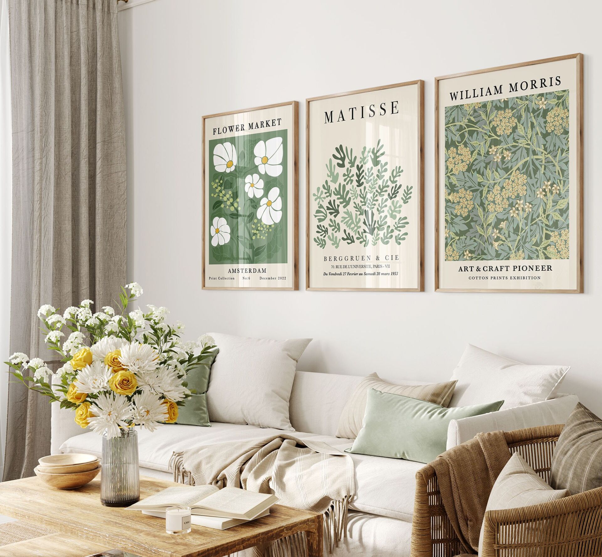 Soft Botanical Art 3'lü Çerçevesiz Poster