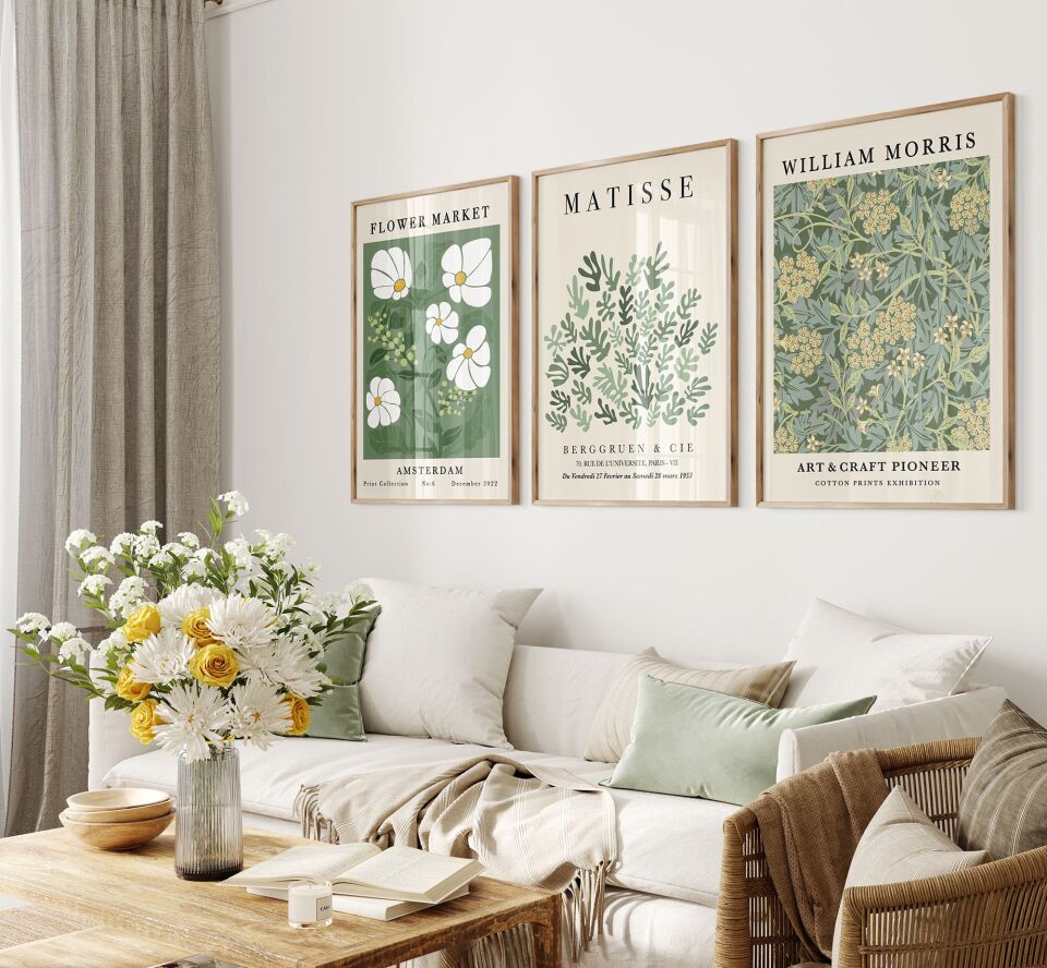 Soft Botanical Art 3'lü Çerçevesiz Poster