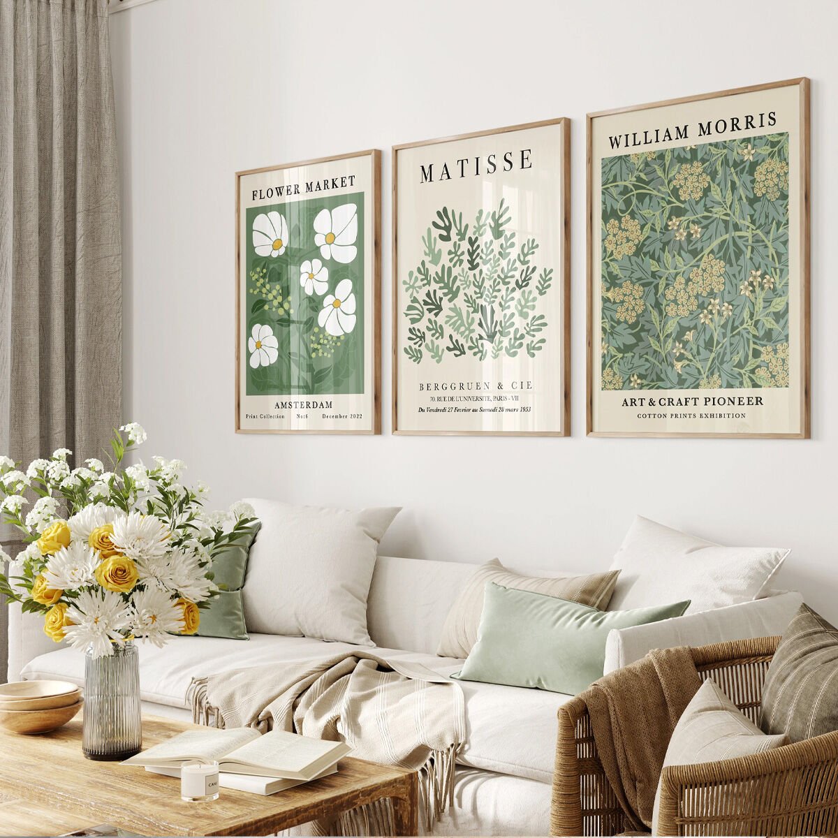 Soft Botanical Art 3'lü Çerçevesiz Poster
