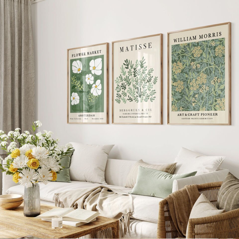 Soft Botanical Art 3'lü Çerçevesiz Poster