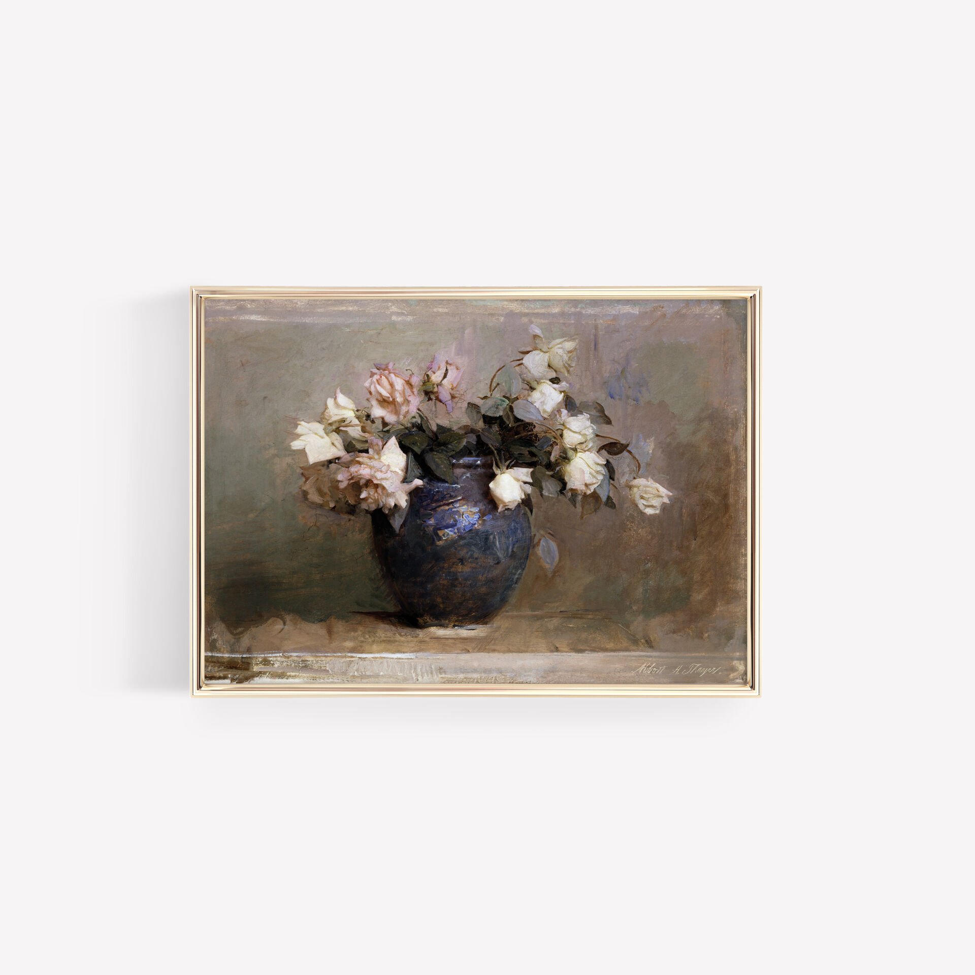 Soft Roses in Blue Vase Çerçevesiz Poster