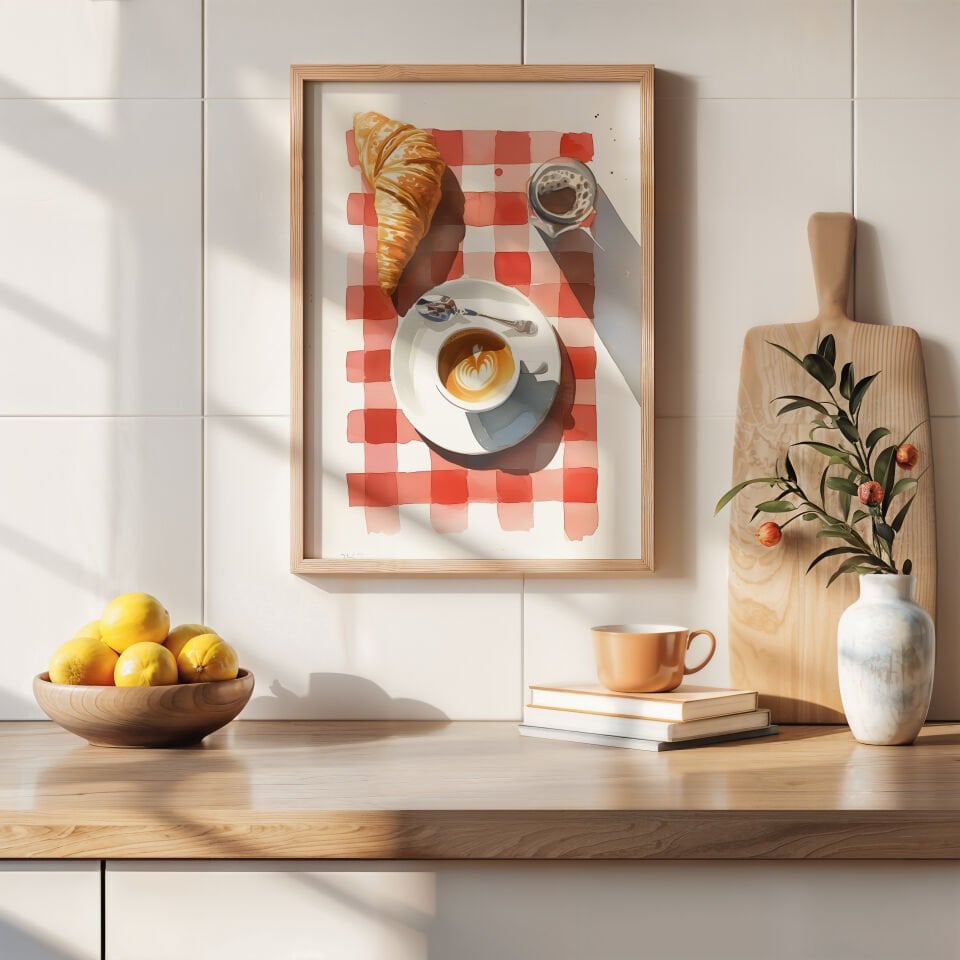Coffe And croissant Çerçevesiz Poster