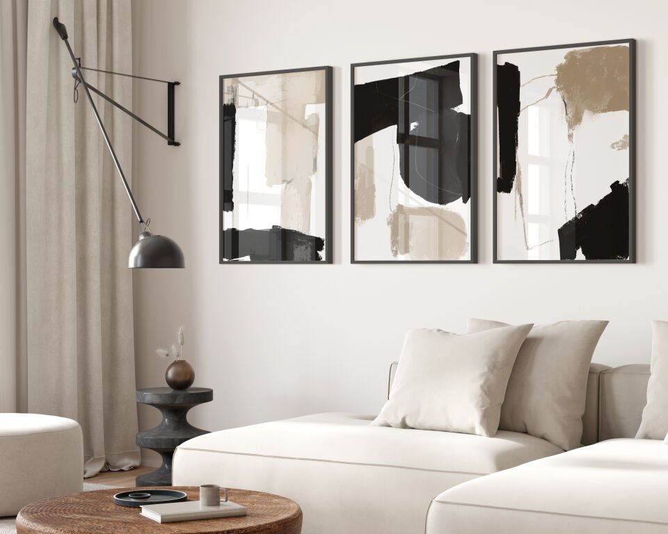 Monochrome Abstract 3'lü Çerçevesiz Poster