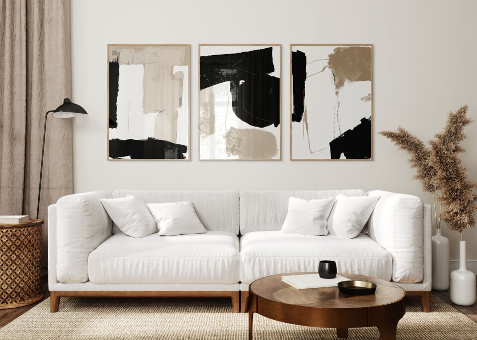 Monochrome Abstract 3'lü Çerçevesiz Poster