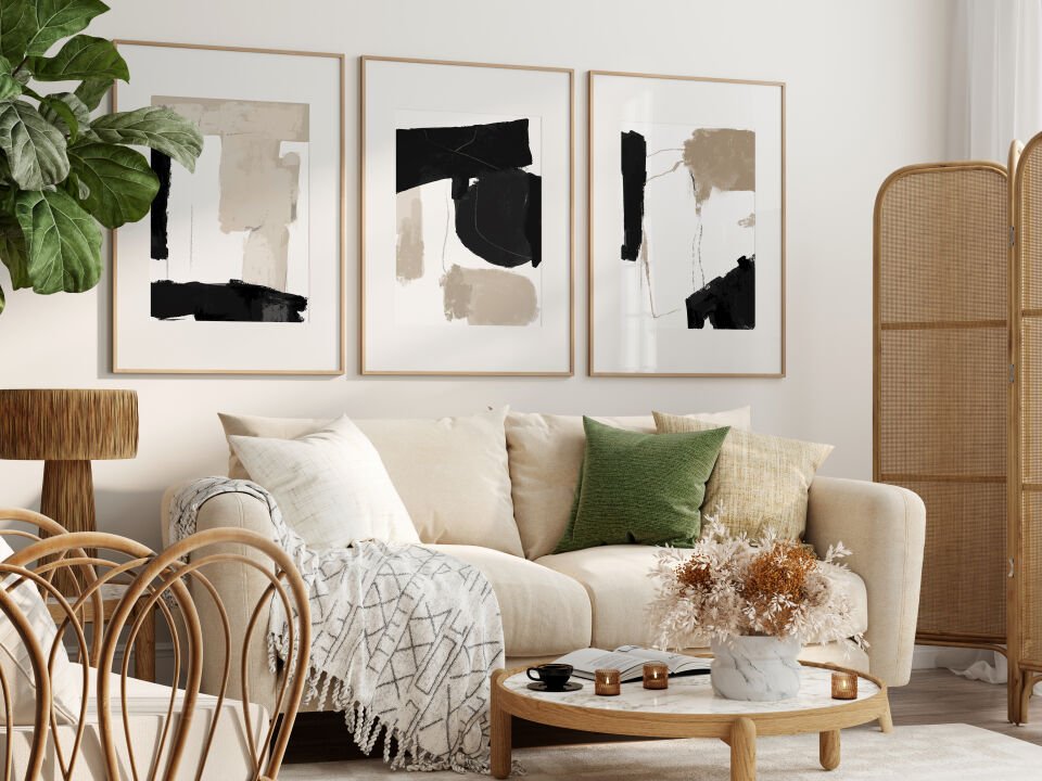 Monochrome Abstract 3'lü Çerçevesiz Poster