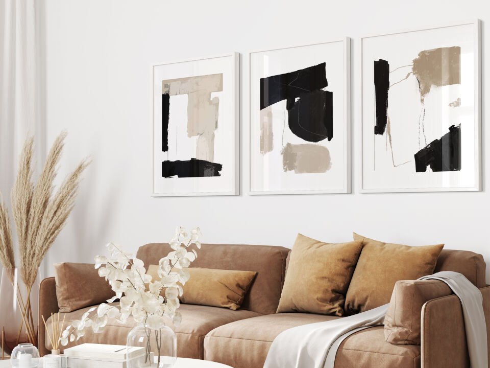 Monochrome Abstract 3'lü Çerçevesiz Poster