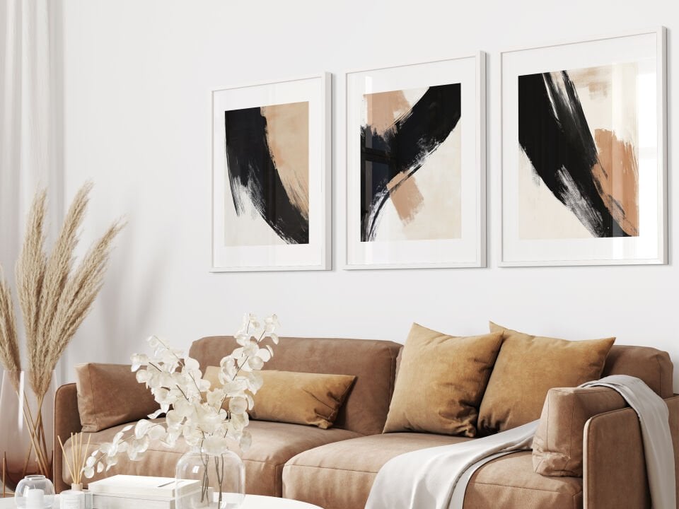 Abstract Brush Strokes 3'lü Çerçevesiz Poster