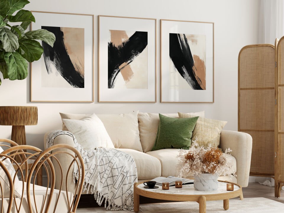 Abstract Brush Strokes 3'lü Çerçevesiz Poster