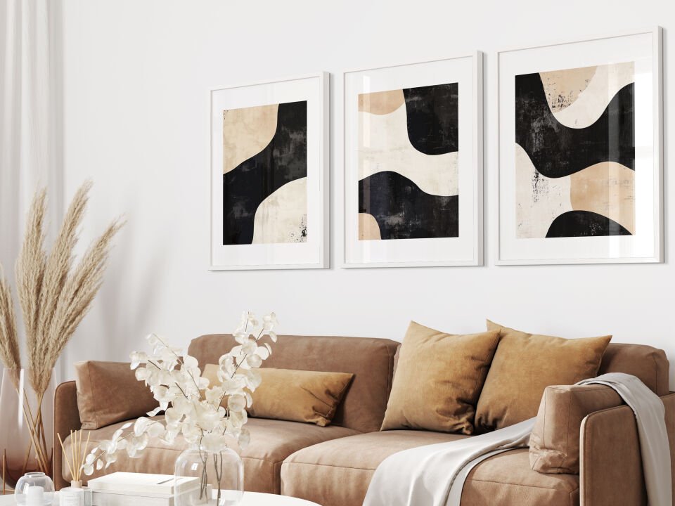 Abstract Waves 3'lü Çerçevesiz Poster