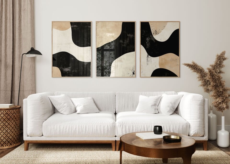 Abstract Waves 3'lü Çerçevesiz Poster