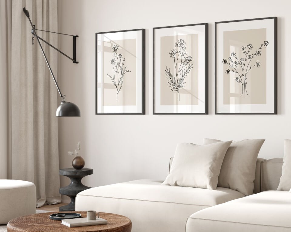 Minimalist Floral Line Art 3'lü Çerçevesiz Poster