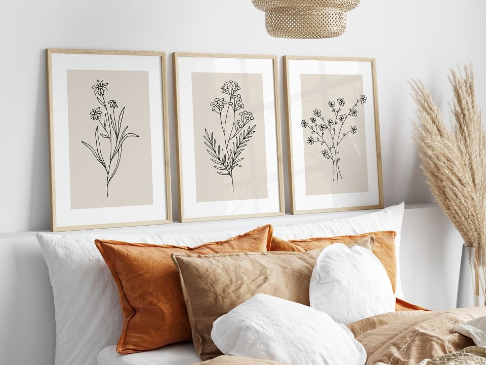 Minimalist Floral Line Art 3'lü Çerçevesiz Poster