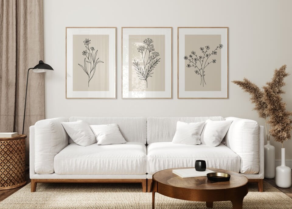Minimalist Floral Line Art 3'lü Çerçevesiz Poster