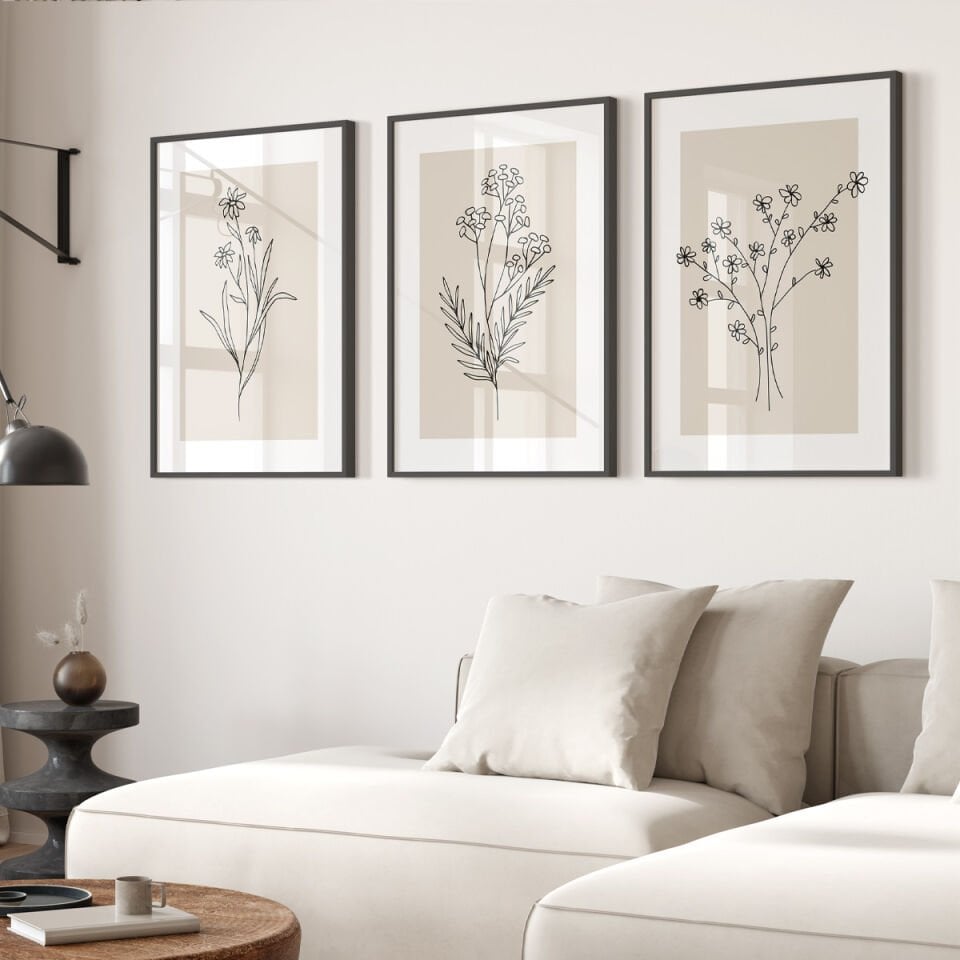 Minimalist Floral Line Art 3'lü Çerçevesiz Poster