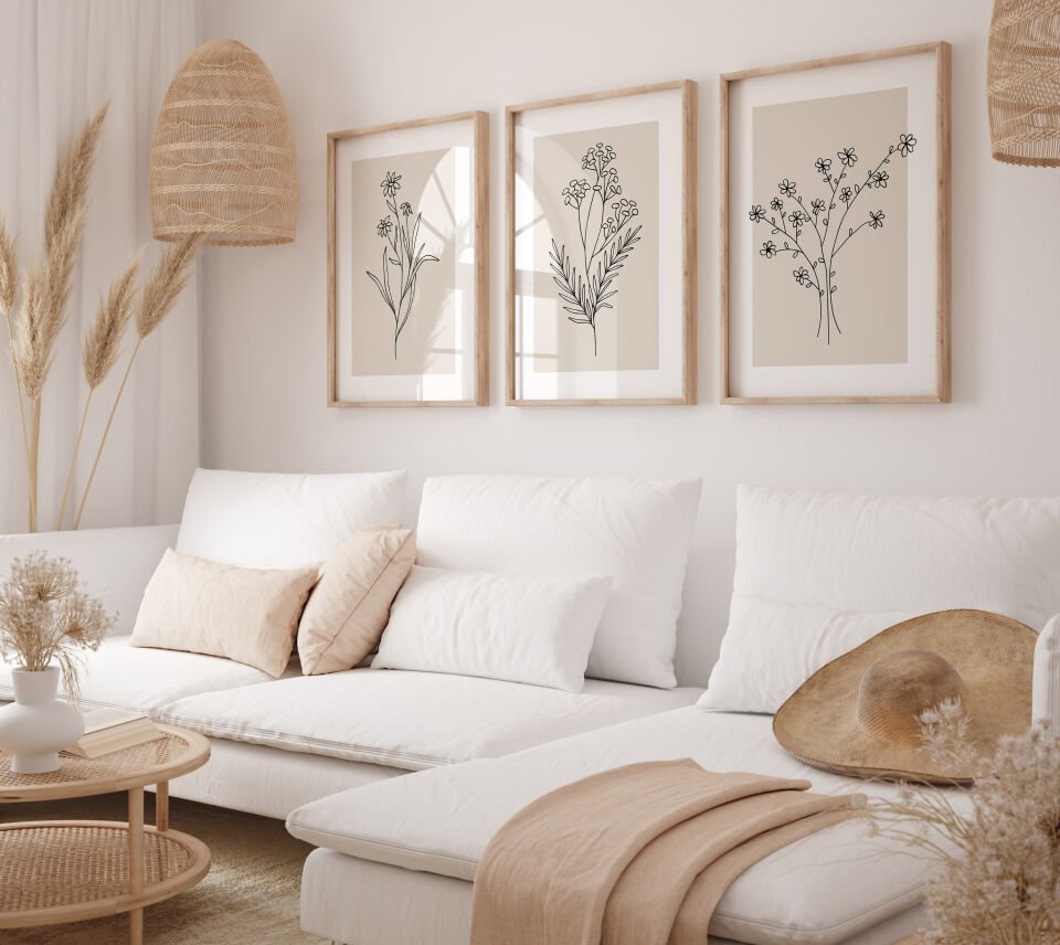 Minimalist Floral Line Art 3'lü Çerçevesiz Poster