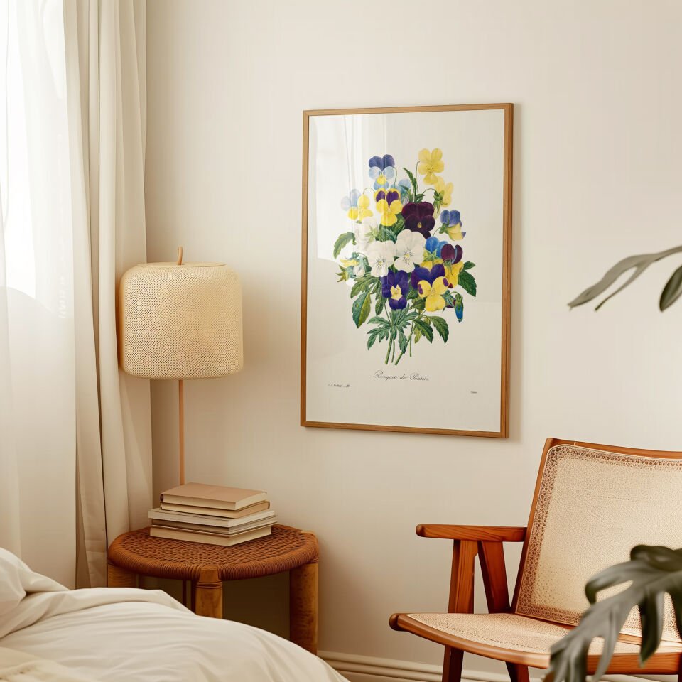 Vintage Pansy Bouquet Çerçevesiz Poster