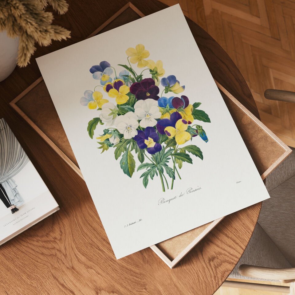 Vintage Pansy Bouquet Çerçevesiz Poster