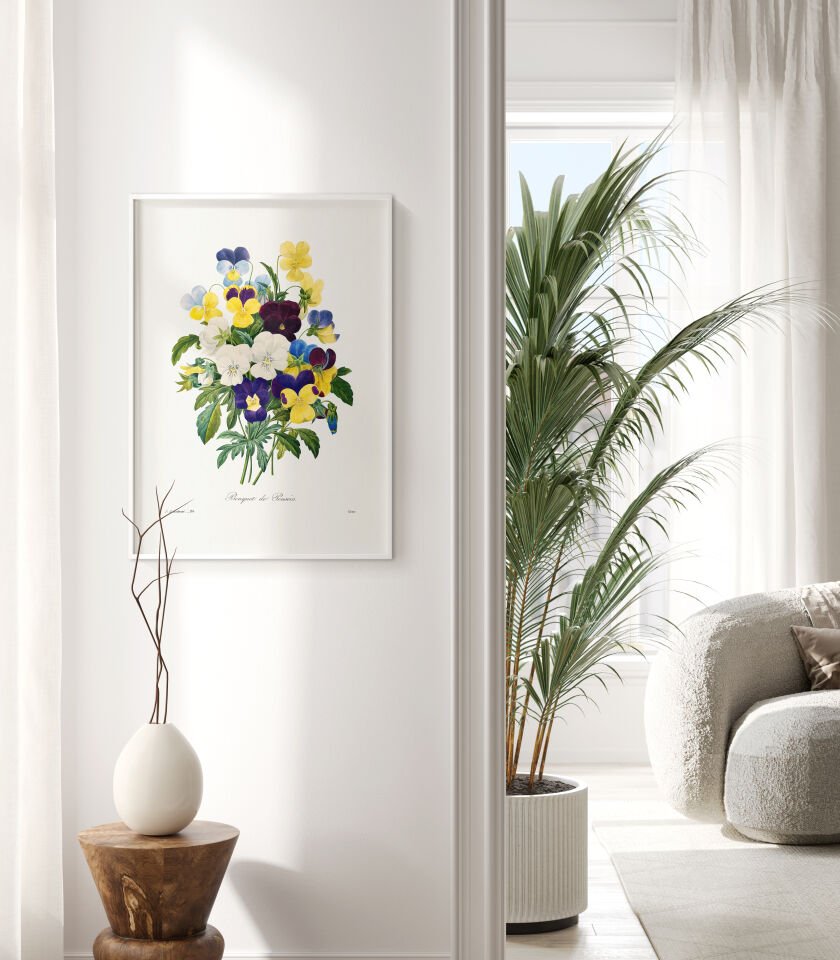 Vintage Pansy Bouquet Çerçevesiz Poster