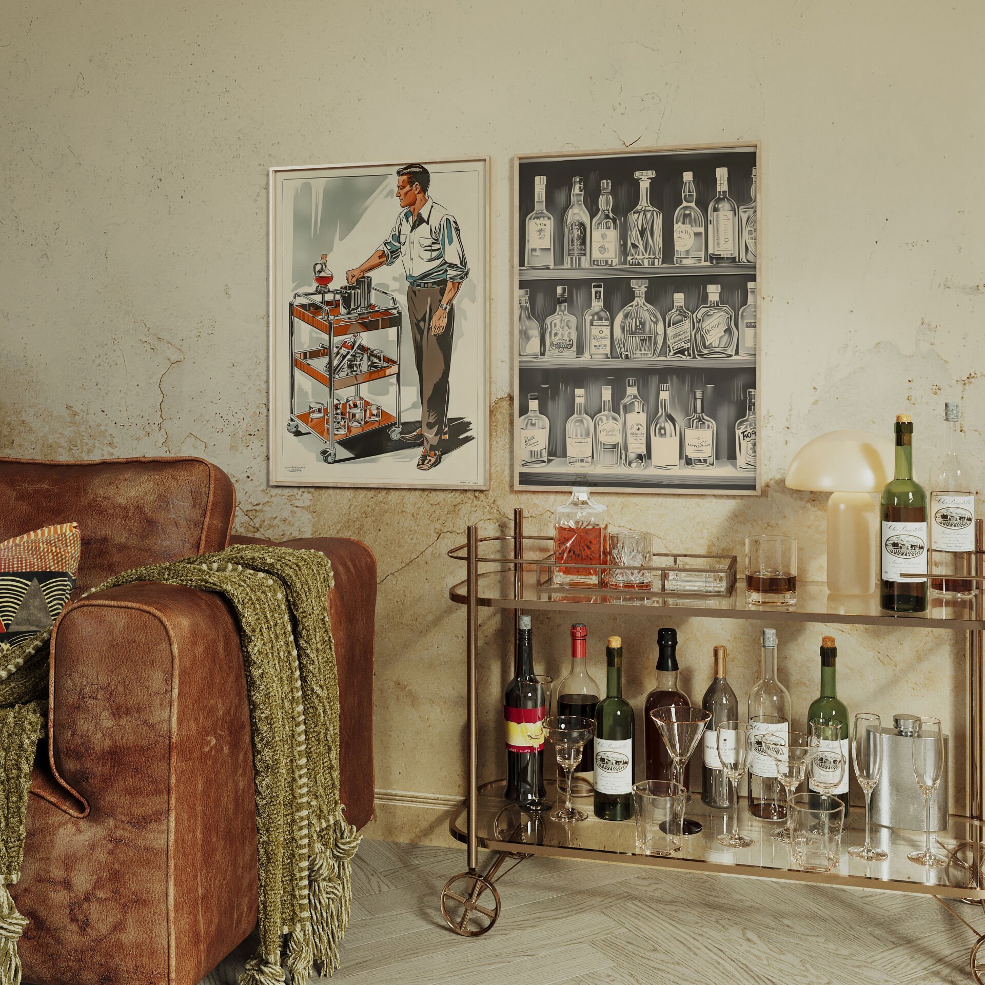 Retro Bar 2’li Çerçevesiz Poster Seti