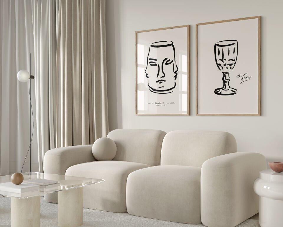 Abstract Face & Sketch 2’li Çerçevesiz Poster