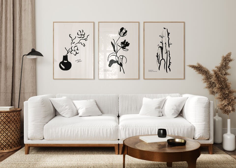 Floral Line Art 3’lü Çerçevesiz Poster